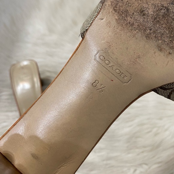 Coach Y2K Marcia Tan Signature Logo Slip On Square Toe Sandals Mule Heels 90s - Picture 8 of 9